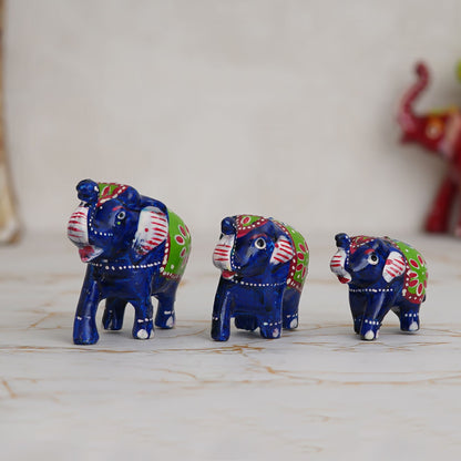 HomeSutra Set of 3 Multicolor Elephant Statues Animal Figurines Decorative Showpieces