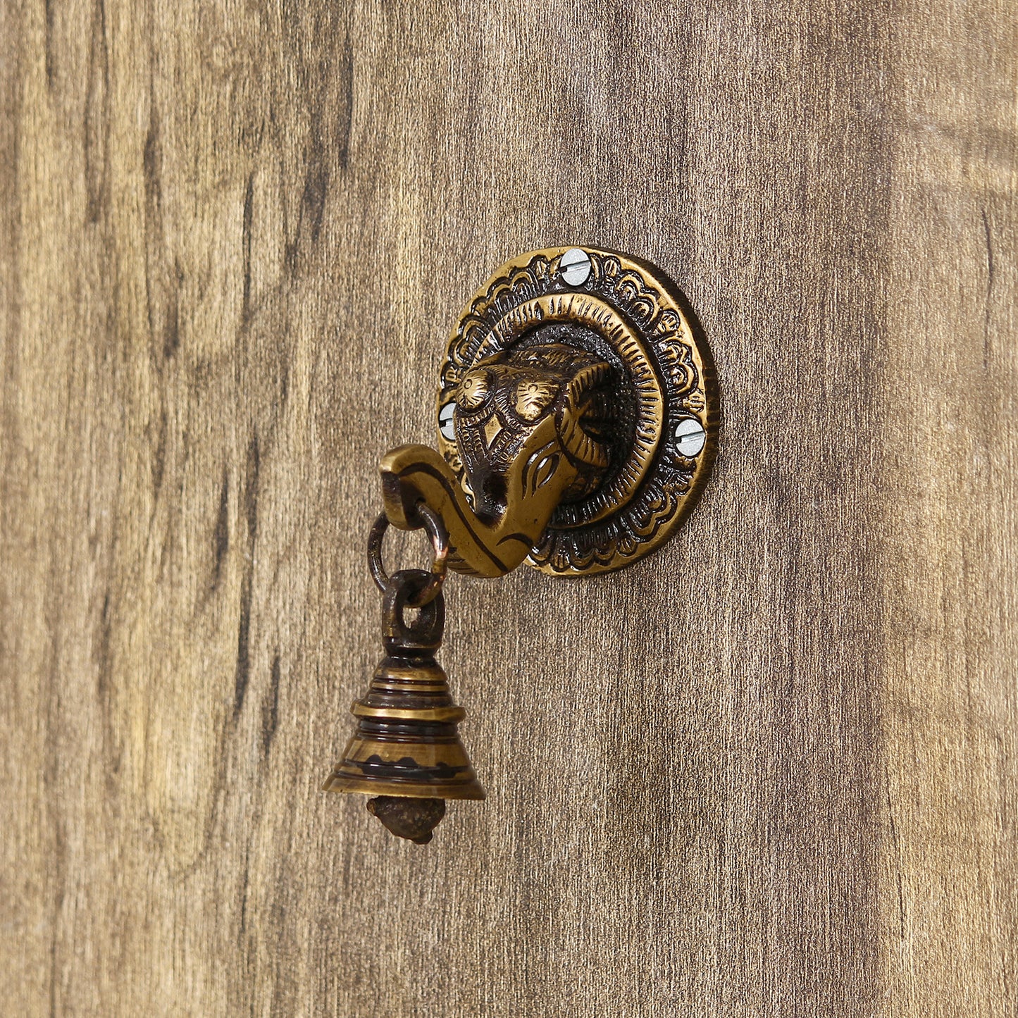 HomeSutra Brass Lord Ganesha Face wall Hanging with Bell