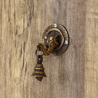 HomeSutra Brass Lord Ganesha Face wall Hanging with Bell