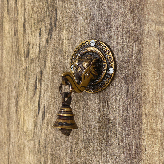 HomeSutra Brass Lord Ganesha Face wall Hanging with Bell