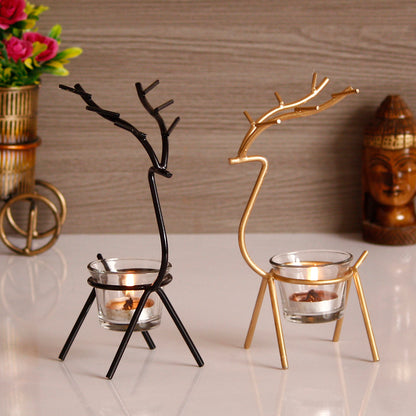 HomeSutra Set of 2 Deer Shape Decorative Handcrafted Metal Tea Light Holder