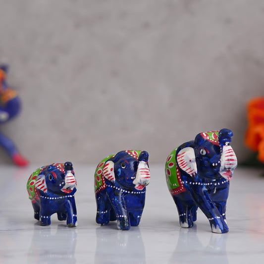 HomeSutra Set of 3 Multicolor Elephant Statues Animal Figurines Decorative Showpieces