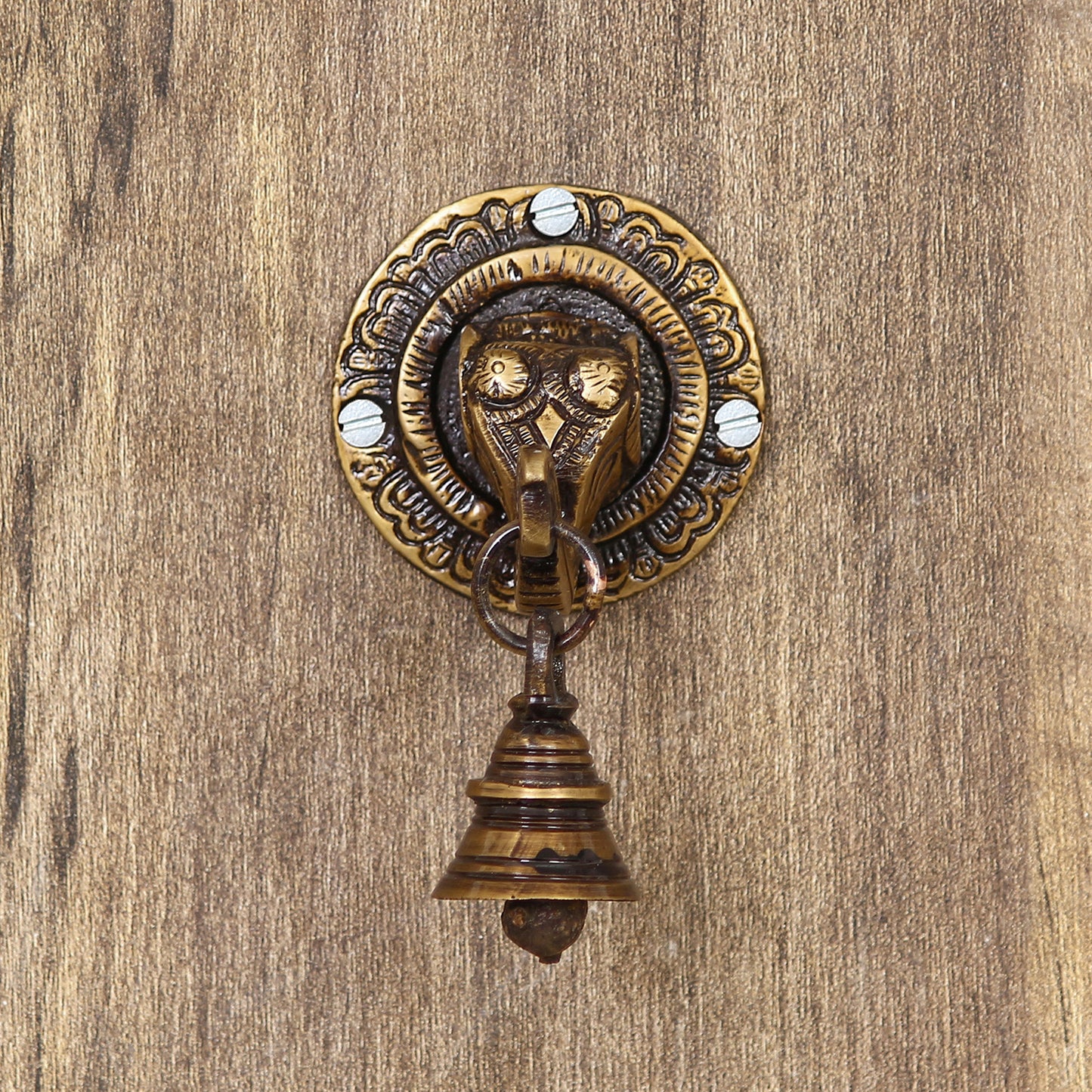 HomeSutra Brass Lord Ganesha Face wall Hanging with Bell