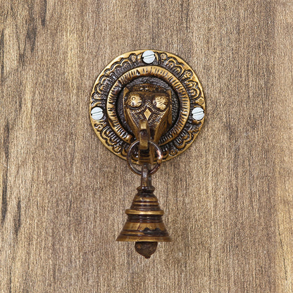 HomeSutra Brass Lord Ganesha Face wall Hanging with Bell