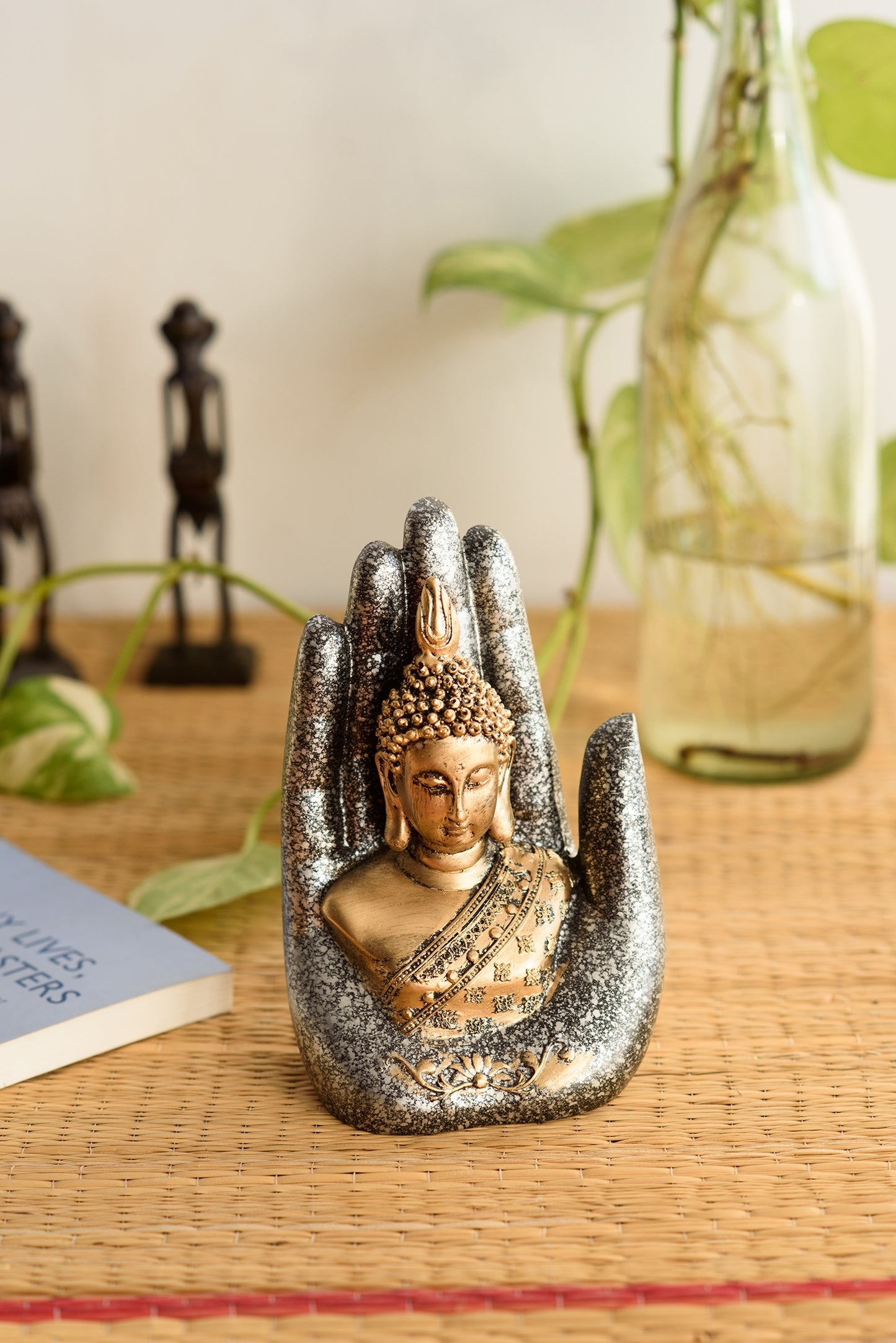 HomeSutra Golden Silver Handcrafted Buddha Palm