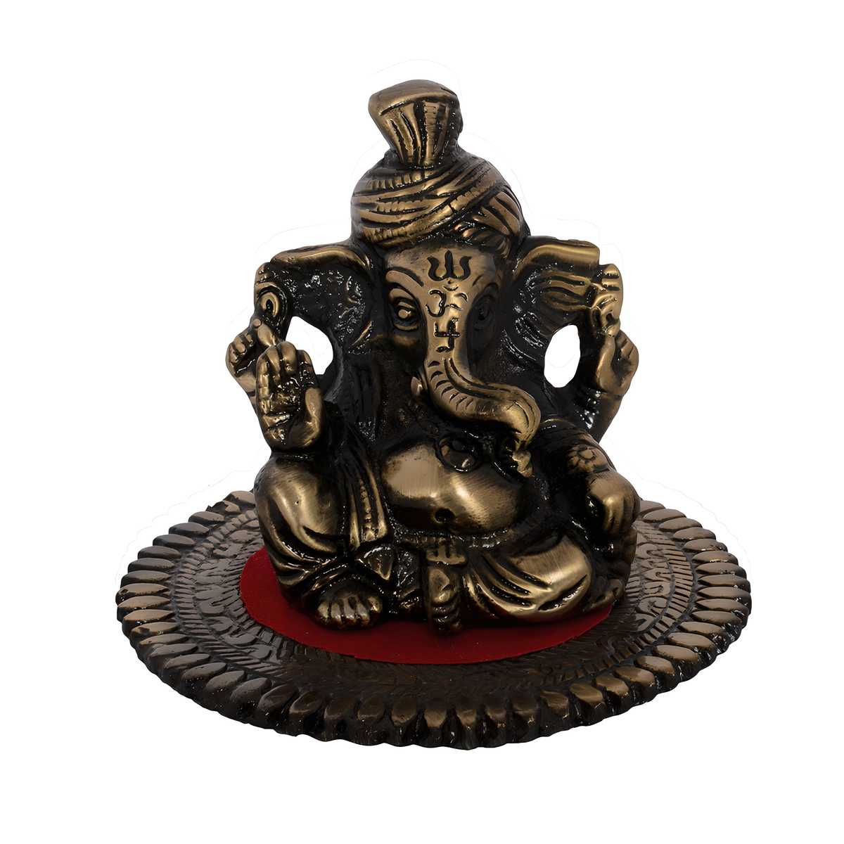 HomeSutra Metal Phagdi Lord Ganesha on Round Base