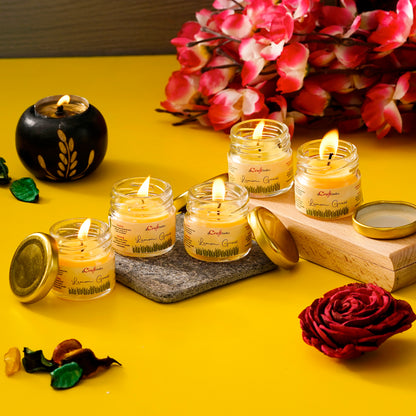 HomeSutra Set of 5 Lemon Grass Scented Minijar Candle