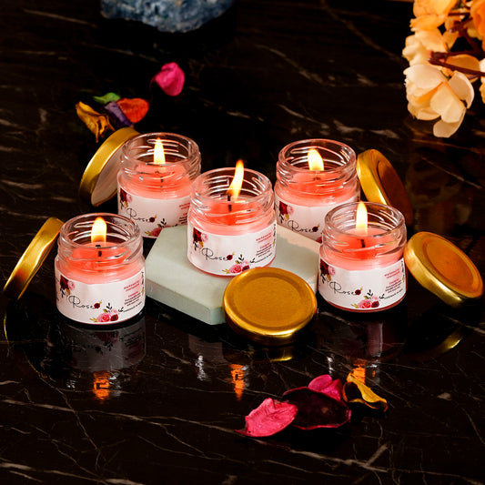 HomeSutra Set of 5 Rose Scented Minijar Candle