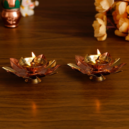 HomeSutra Set of 2 Floral Shape Metal Diya