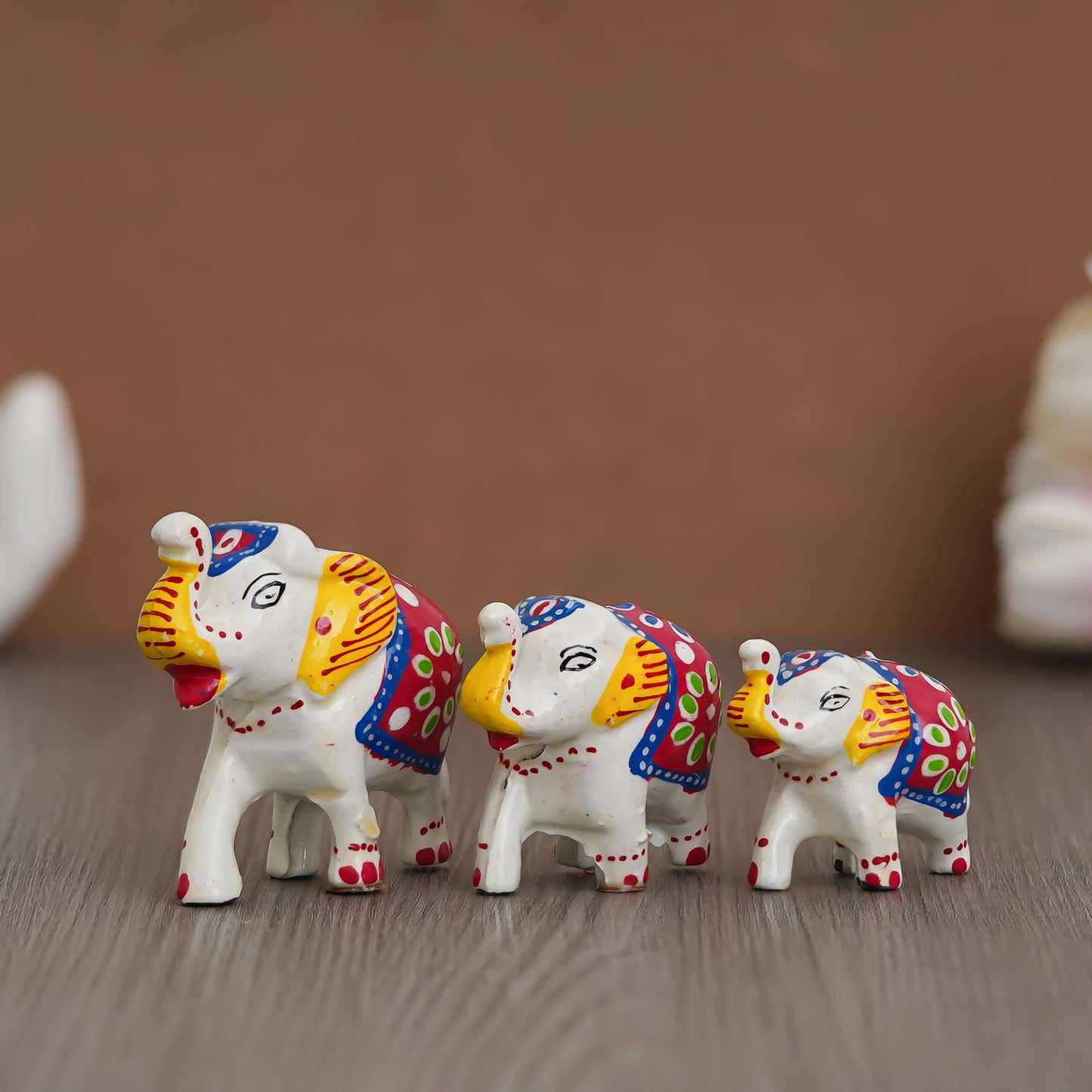 HomeSutra Handcrafted Set of 3 Multicolor Elephant Statues Animal Figurines Decorative Showpieces