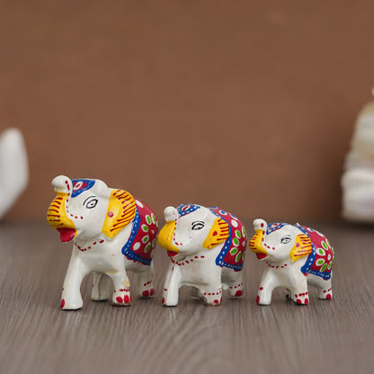 HomeSutra Handcrafted Set of 3 Multicolor Elephant Statues Animal Figurines Decorative Showpieces