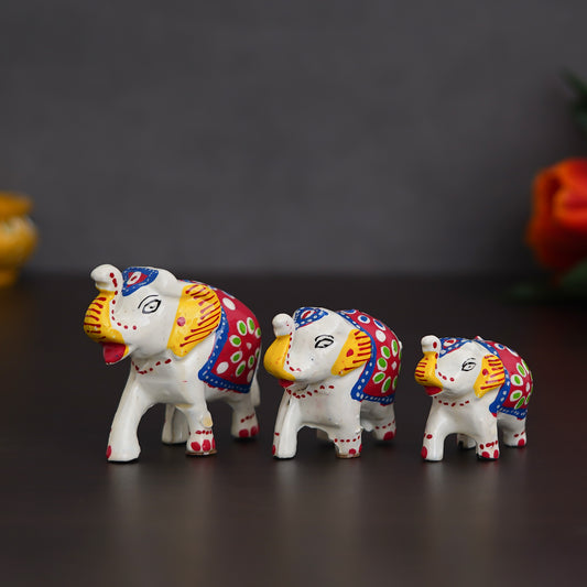 HomeSutra Handcrafted Set of 3 Multicolor Elephant Statues Animal Figurines Decorative Showpieces