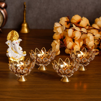 HomeSutra Set of 4 Lotus Shape Crystal Tea Light Holder