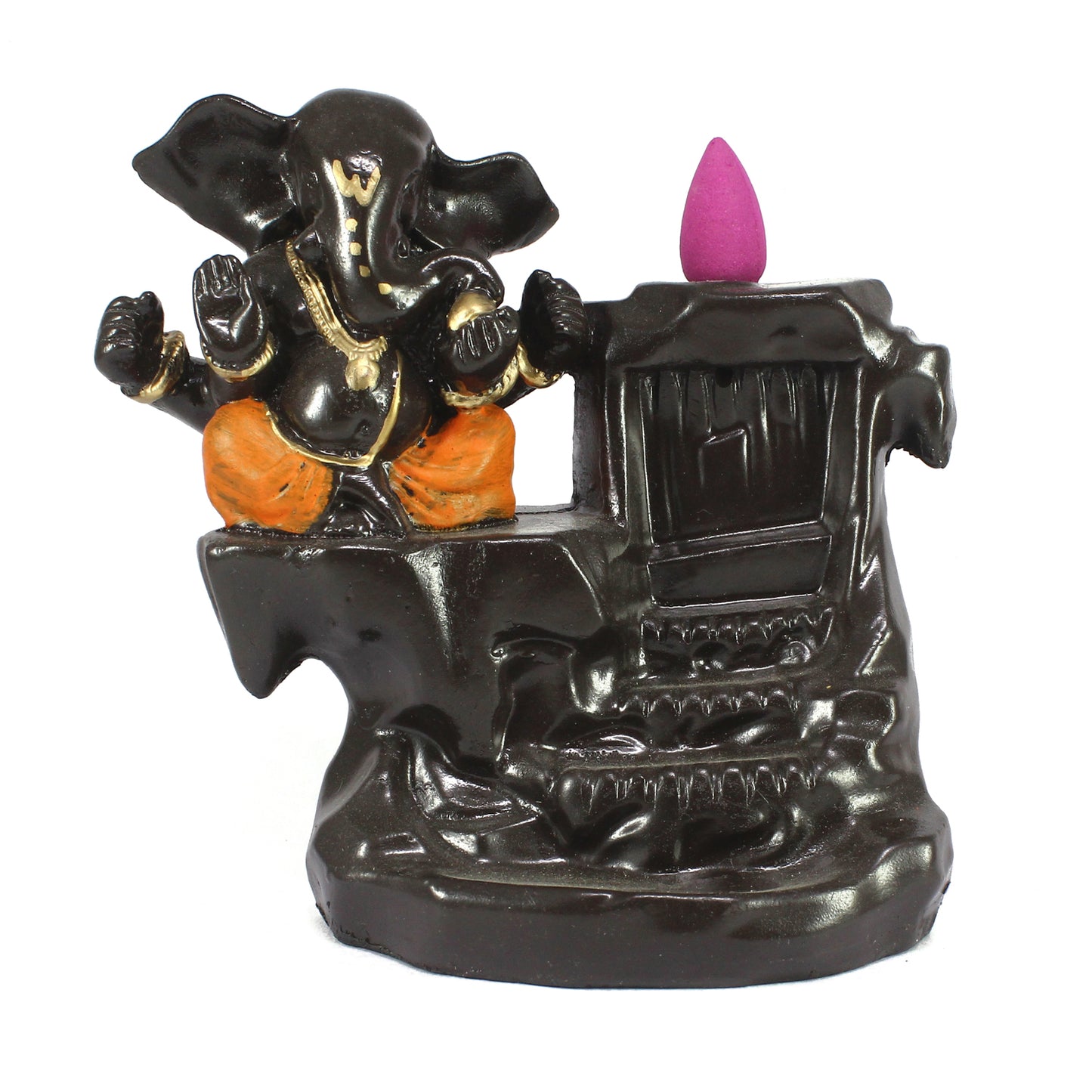 HomeSutra Lord Orange Ganesha Smoke Backflow Cone Incense Holder Decorative Showpiece with 10 free Smoke Backflow Scented Cone Incenses