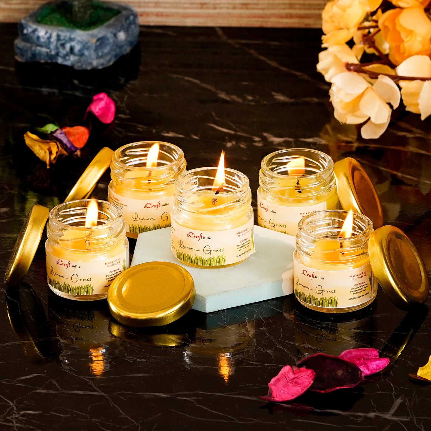 HomeSutra Set of 5 Lemon Grass Scented Minijar Candle