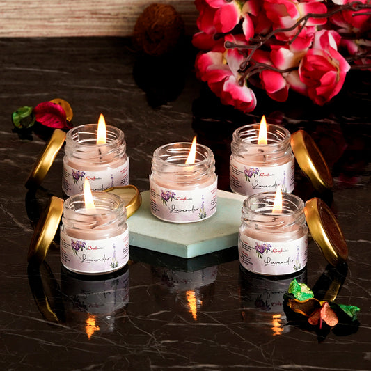 HomeSutra Set of 5 Lavender Scented Minijar Candle