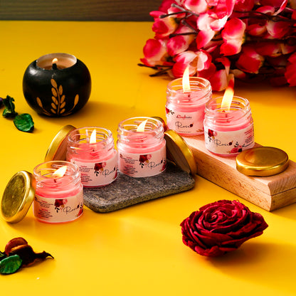 HomeSutra Set of 5 Rose Scented Minijar Candle